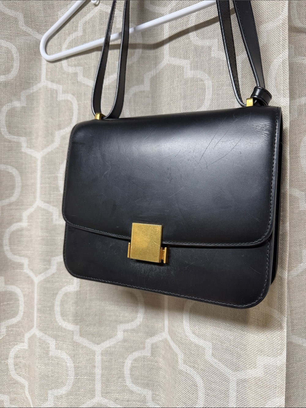 Quince Italian Leather Box Shoulder Bag in black structured gold-tone hardware - Picture 3 of 11